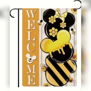 Disney Mickey Mouse Minnie Welcome Spring Garden Yard Flag Burlap Honey Bee Cute